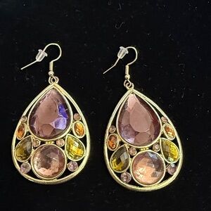 Premier Designs Gold tone colorful cabochon statement dangle earrings